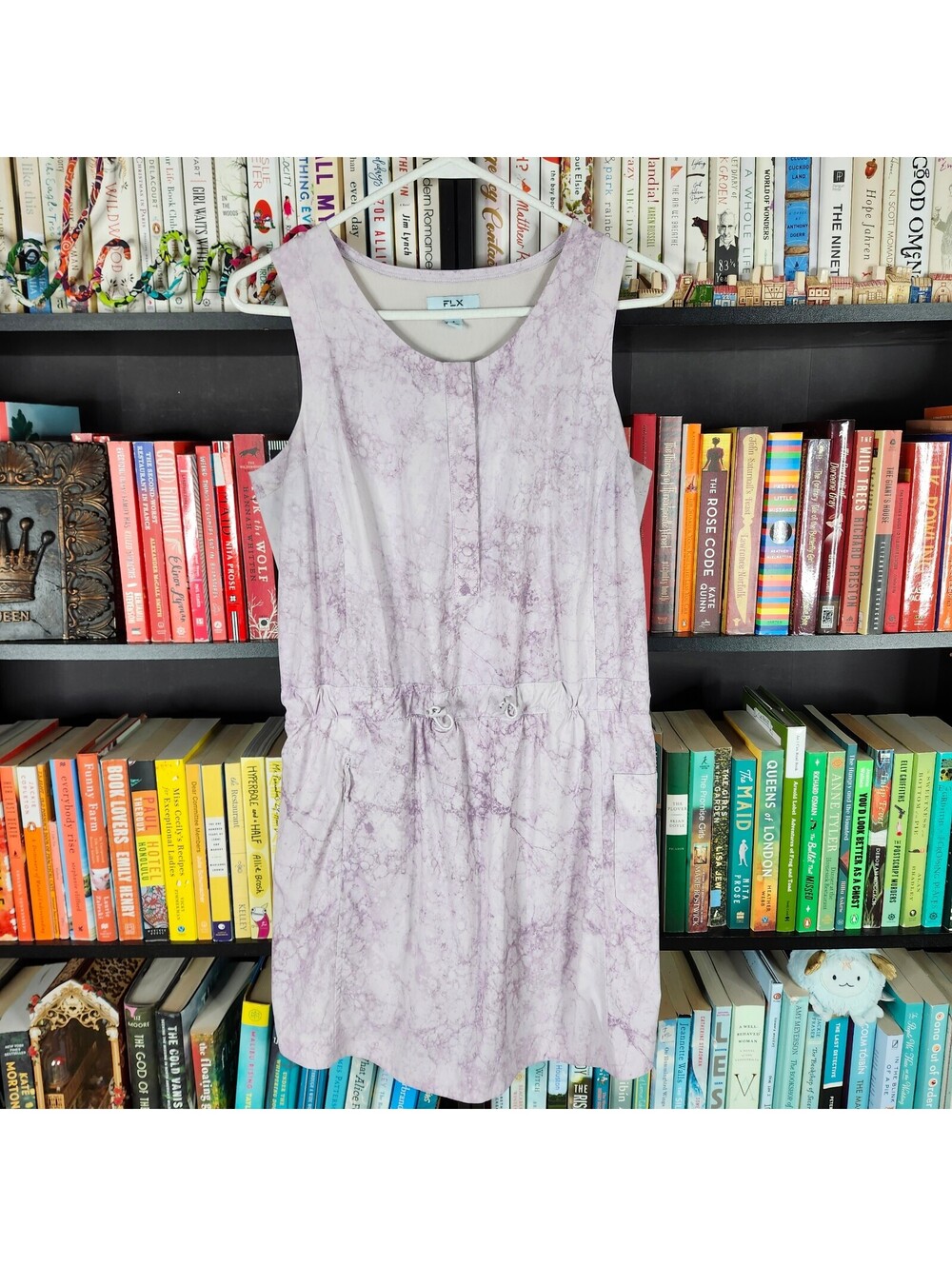 FLX Athleisure Dress Marble Print Sleeveless Drawstring Waist Casual Small
